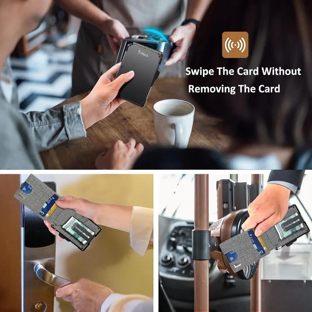 🆕Men Grey Money Clip Slim Leather Slots Credit Card Holder RFID Bifold Wallet